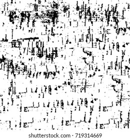 Grunge black and white vector background. Monochrome seamless texture of cracks, chips, stains. Vintage ink blots on the old surface. Abstract dark retro background