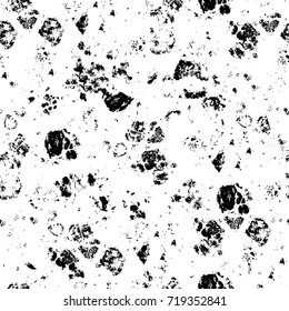 Grunge black and white vector background. Monochrome seamless texture of cracks, chips, stains. Vintage ink blots on the old surface. Abstract dark retro background