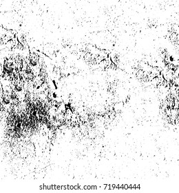 Grunge black and white vector background. Monochrome seamless texture of cracks, chips, stains. Vintage ink blots on the old surface. Abstract dark retro background