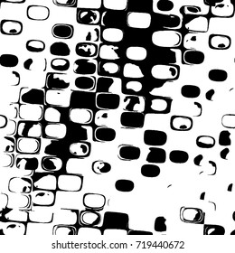 Grunge black and white vector background. Monochrome seamless texture of cracks, chips, stains. Vintage ink blots on the old surface. Abstract dark retro background