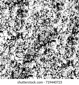 Grunge black and white vector background. Monochrome seamless texture of cracks, chips, stains. Vintage ink blots on the old surface. Abstract dark retro background
