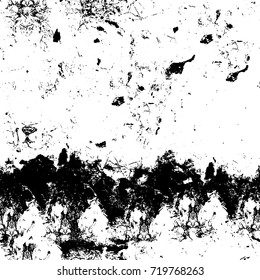 Grunge black and white vector background. Monochrome seamless texture of cracks, chips, stains. Vintage ink blots on the old surface. Abstract dark retro background