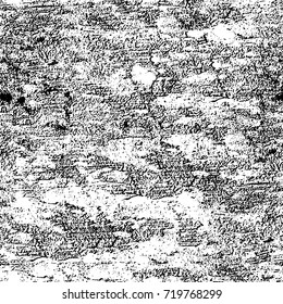 Grunge black and white vector background. Monochrome seamless texture of cracks, chips, stains. Vintage ink blots on the old surface. Abstract dark retro background