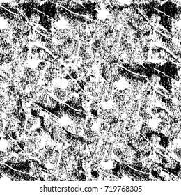 Grunge black and white vector background. Monochrome seamless texture of cracks, chips, stains. Vintage ink blots on the old surface. Abstract dark retro background