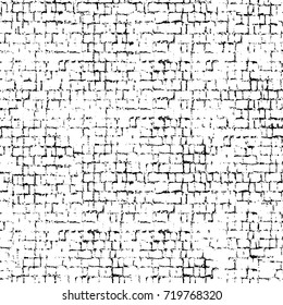 Grunge black and white vector background. Monochrome seamless texture of cracks, chips, stains. Vintage ink blots on the old surface. Abstract dark retro background