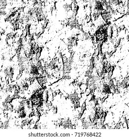 Grunge black and white vector background. Monochrome seamless texture of cracks, chips, stains. Vintage ink blots on the old surface. Abstract dark retro background