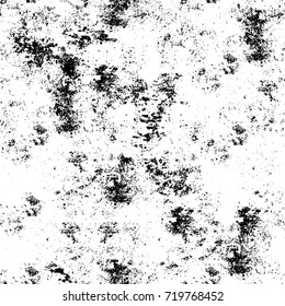 Grunge black and white vector background. Monochrome seamless texture of cracks, chips, stains. Vintage ink blots on the old surface. Abstract dark retro background