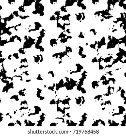 Grunge black and white vector background. Monochrome seamless texture of cracks, chips, stains. Vintage ink blots on the old surface. Abstract dark retro background