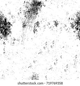 Grunge black and white vector background. Monochrome seamless texture of cracks, chips, stains. Vintage ink blots on the old surface. Abstract dark retro background