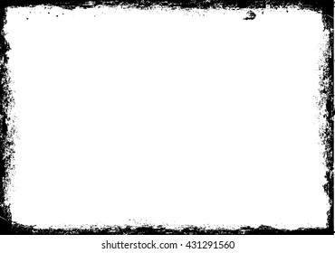 Grunge Black and White Vector Frame with halftone dots . Textured rectangle for image .