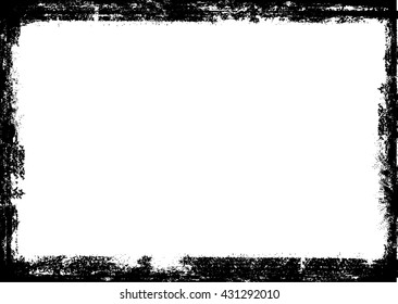 Grunge Black and White Vector Frame with halftone dots . Textured rectangle for image .