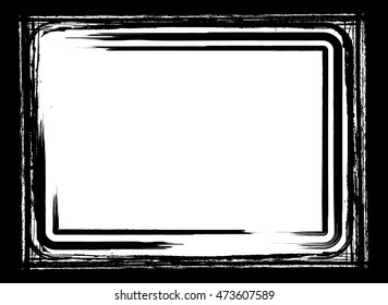 Grunge Black and White Vector Frame with Brush stroke borders . Textured rectangle for image .