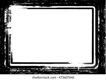 Grunge Black and White Vector Frame with Brush stroke borders . Textured rectangle for image .