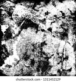 Grunge black and white vector. Pattern scratches, chips, cracks. Monochrome abstract background. Vintage antique paper in paint brush strokes with dry brush