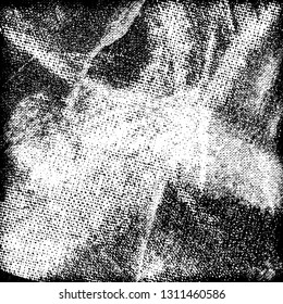 Grunge black and white vector. Pattern scratches, chips, cracks. Monochrome abstract background. Vintage antique paper in paint brush strokes with dry brush