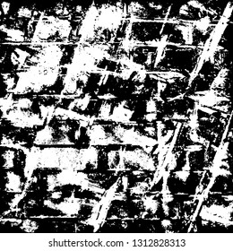 Grunge black and white vector. Pattern scratches, chips, cracks. Monochrome abstract background. Vintage antique paper in paint brush strokes with dry brush