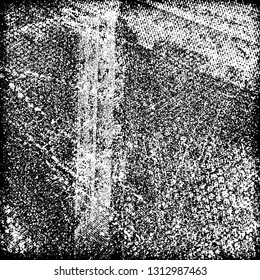 Grunge black and white vector. Pattern scratches, chips, cracks. Monochrome abstract background. Vintage antique paper in paint brush strokes with dry brush