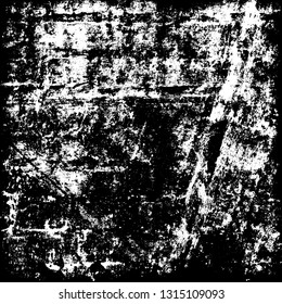 Grunge black and white vector. Pattern scratches, chips, cracks. Monochrome abstract background. The old faded surface is worn. Vintage antique paper in paint brush strokes with dry brush