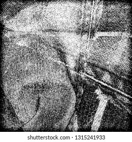 Grunge black and white vector. Pattern scratches, chips, cracks. Monochrome abstract background. The old faded surface is worn from time. Vintage antique paper in paint brush strokes with dry brush