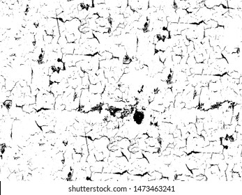 Grunge is black and white. Vector texture of destruction. Abstract monochrome background. Pattern of cracks. Vintage worn surface. The aged wall in gloomy chips