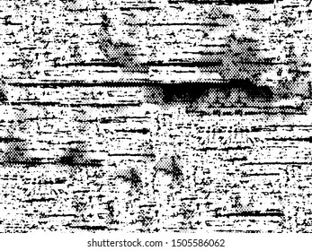Grunge is black and white. Vector texture of destruction. Abstract monochrome background. Pattern of cracks. Vintage worn surface.  