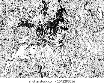 Grunge is black and white. Vector texture of destruction. Abstract monochrome background. Pattern of cracks. Vintage worn surface. The aged wall in gloomy chips