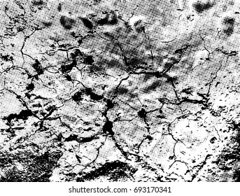 Grunge black and white vector texture. Abstract dotted, scratched background with halftone effect. Vector grunge pattern. 