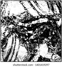 Grunge is black and white. Worn dark monochrome background. The texture of the old destroyed surface. Vector pattern of cracks and chips