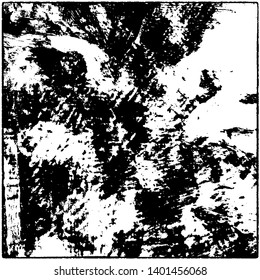 Grunge is black and white. Worn dark monochrome background. The texture of the old destroyed surface. Vector pattern of cracks and chips