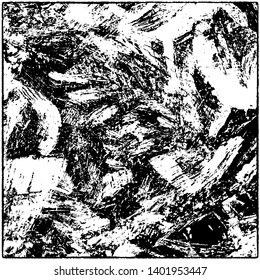 Grunge is black and white. Worn dark monochrome background. The texture of the old destroyed surface. Vector pattern of cracks and chips