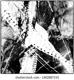 Grunge is black and white. Worn dark monochrome background. The texture of the old destroyed surface. Vector pattern of cracks and chips