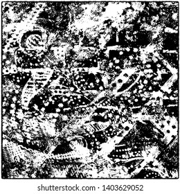 Grunge is black and white. Worn dark monochrome background. The texture of the old destroyed surface. Vector pattern of cracks and chips