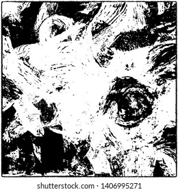 Grunge is black and white. Worn dark monochrome background. The texture of the old destroyed surface. Vector pattern of cracks and chips