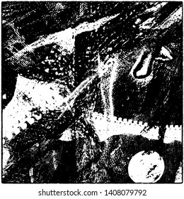 Grunge is black and white. Worn dark monochrome background. The texture of the old destroyed surface. Vector pattern of cracks and chips