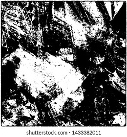 Grunge is black and white. Worn dark monochrome background. The texture of the old destroyed surface. Vector pattern of cracks and chips