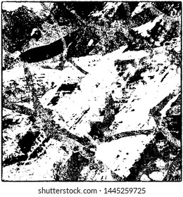 Grunge is black and white. Worn dark monochrome background. The texture of the old destroyed surface. Vector pattern of cracks and chips