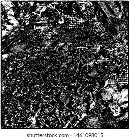 Grunge is black and white. Worn dark monochrome background. The texture of the old destroyed surface. Vector pattern of cracks and chips