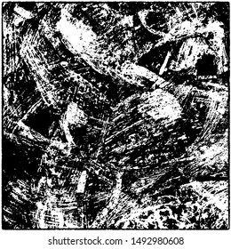 Grunge is black and white. Worn dark monochrome background. The texture of the old destroyed surface. Vector pattern of cracks and chips