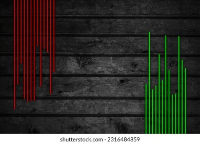 Grunge black wooden background with red green neon laser lines. Vector retro design