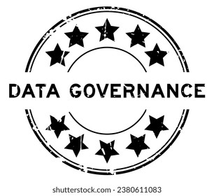 Grunge black word data governance with star icon round rubber seal stamp on white background