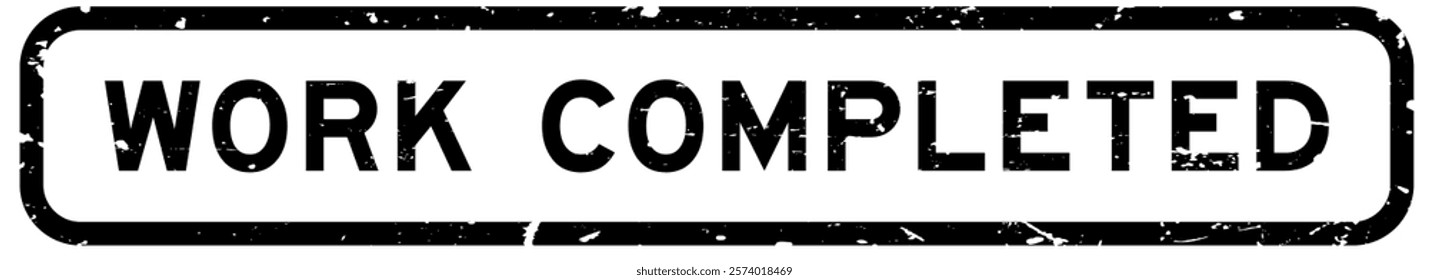 Grunge black work completed word rubber square seal stamp on white background