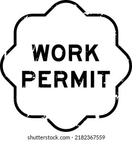 Grunge black work permit word rubber seal stamp on white ckground