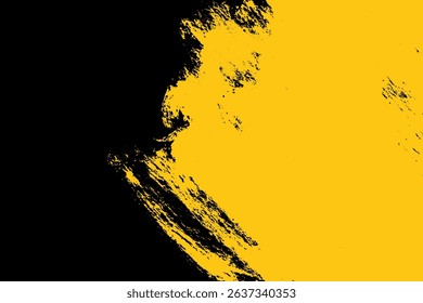 Grunge black and yellow paint smudge background. Messy brush stroke textured banner template with space for text for poster, ads, website, presentations.