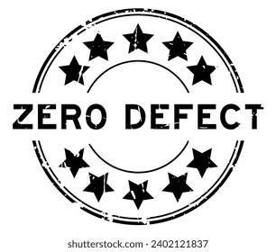 Grunge black zero defect word with star icon round rubber seal stamp on white background