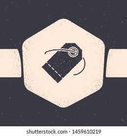 Grunge Blank label template price tag icon isolated on grey background. Empty shopping discount sticker. Template discount banner. Monochrome vintage drawing. Vector Illustration
