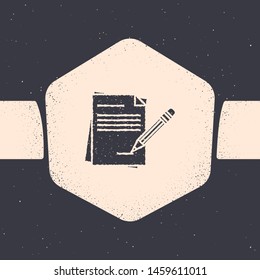 Grunge Blank notebook and pencil with eraser icon isolated on grey background. Paper and pencil. Monochrome vintage drawing. Vector Illustration