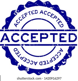 Grunge blue accepted word round rubber seal stamp on white background