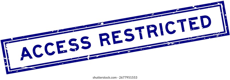 Grunge blue access restricted word square rubber seal stamp on white bacckground