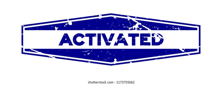 Grunge blue activated wording hexagon rubber seal stamp on white background