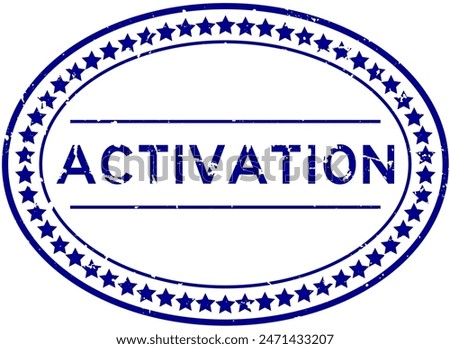Grunge blue activation word oval rubber seal stamp on white background